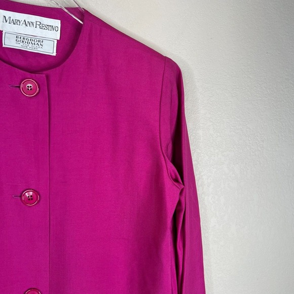 Mary‎ Ann Restivo Bergdorf Goodman Coat Jacket Pink Button Front Collarless VTG - Picture 4 of 11